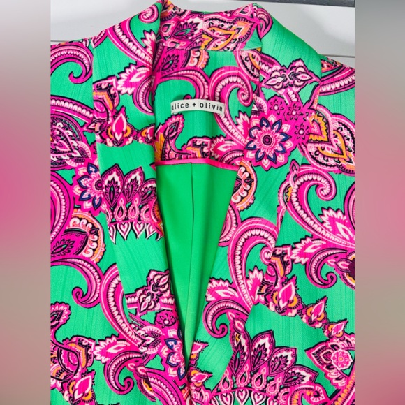 ALICE + OLIVIA Women's Cuffed Shawl Collar Spring Paisley Macey Blazer EUC $550 - Picture 11 of 14